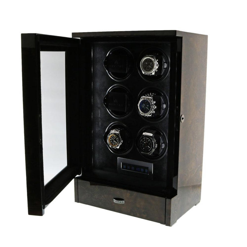 6 Watch Winder Dark Burl Wood Finish the Tower Series by Aevitas