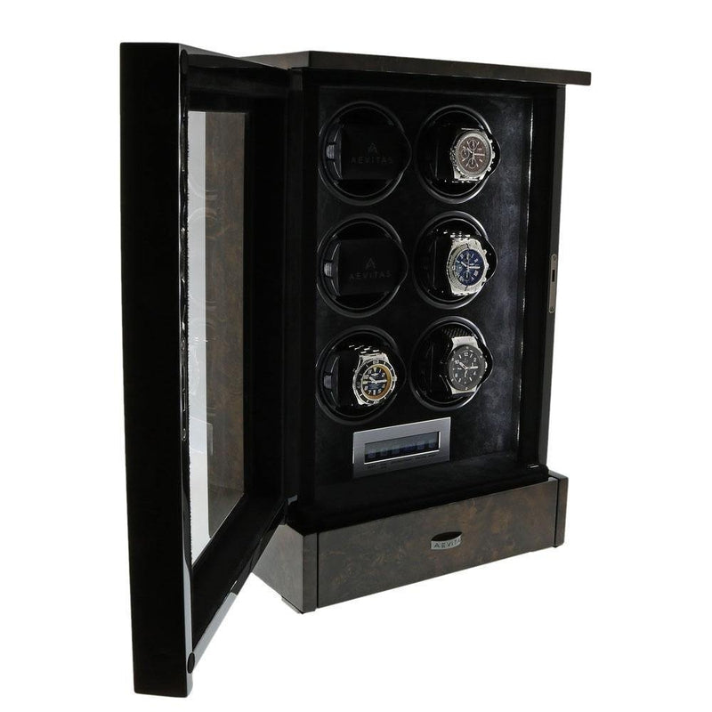 6 Watch Winder Dark Burl Wood Finish the Tower Series by Aevitas