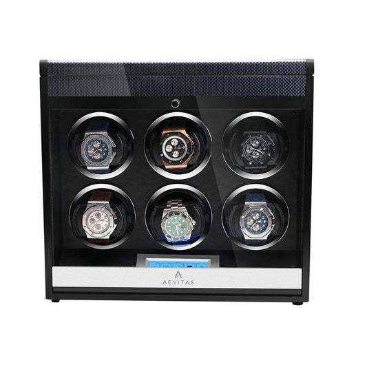 6 Watch Winder in Carbon Fibre with Extra Storage Area by Aevitas