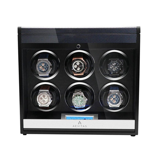 6 Watch Winder in Carbon Fibre with Extra Storage Area by Aevitas - Swiss Watch Store UK