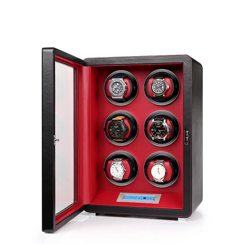 6 Watch Winder in Smooth Black Leather Finish by Aevitas UK - Swiss Watch Store UK