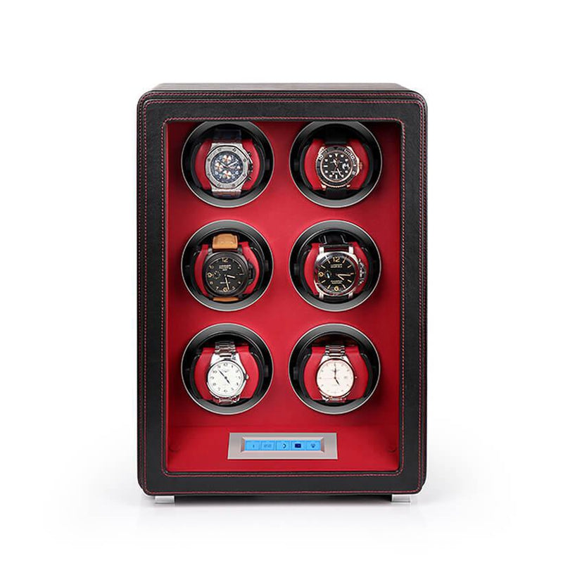 6 Watch Winder in Smooth Black Leather Finish by Aevitas UK - Swiss Watch Store UK