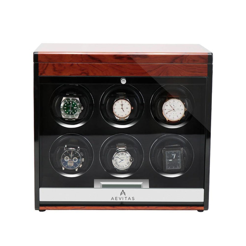 6 Watch Winder with Extra Storage with Wood Veneer Finish by Aevitas - Special Offer - Swiss Watch Store UK