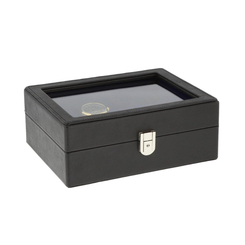8 Watch Box Black Genuine Leather Royal Blue Velvet Lining by Aevitas