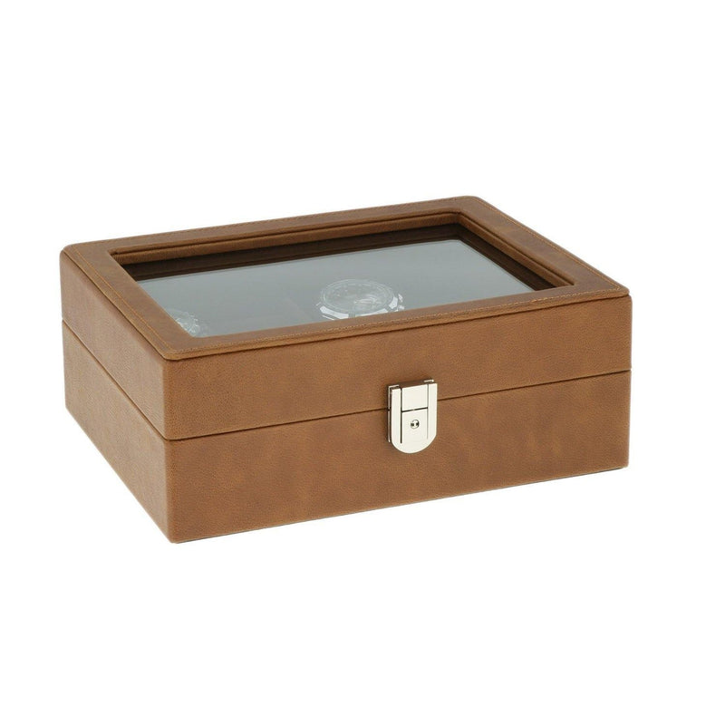 8 Watch Box Cognac Brown Genuine Leather Velvet Lining by Aevitas