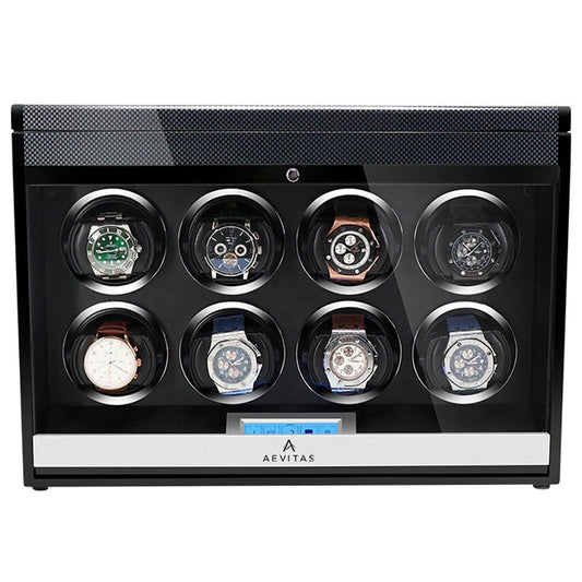 8 Watch Winder in Carbon Fibre Finish with Extra Storage by Aevitas - Swiss Watch Store UK
