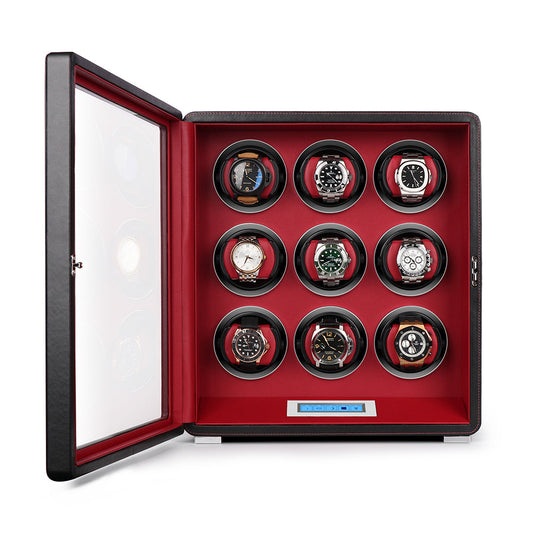 9 Watch Winder in Smooth Black Leather Finish by Aevitas UK
