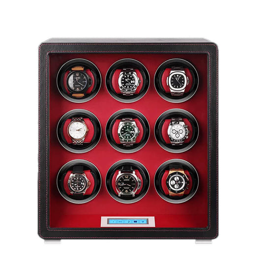 9 Watch Winder in Smooth Black Leather Finish by Aevitas UK - Swiss Watch Store UK