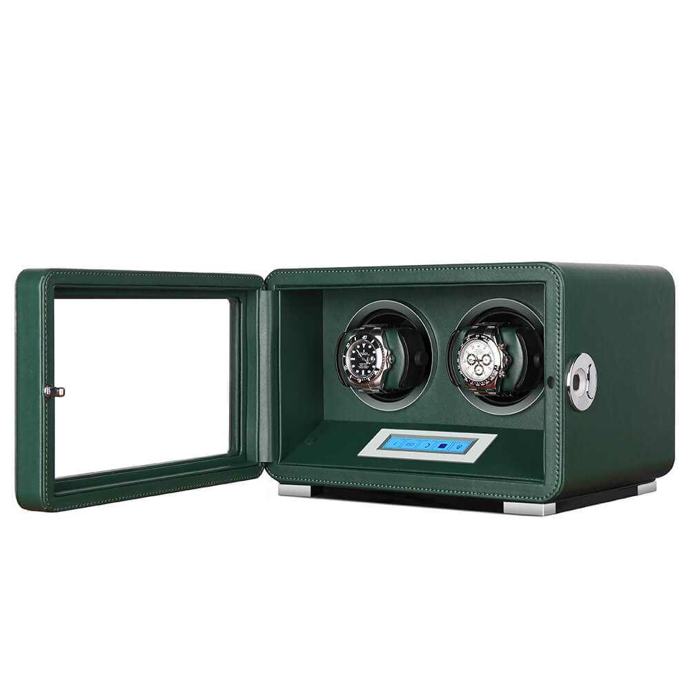 Automatic 2 Watch Winder in Dark Green Smooth Leather Finish by Aevitas