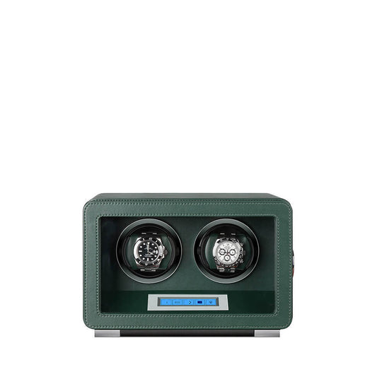 Automatic 2 Watch Winder in Dark Green Smooth Leather Finish by Aevitas - Swiss Watch Store UK