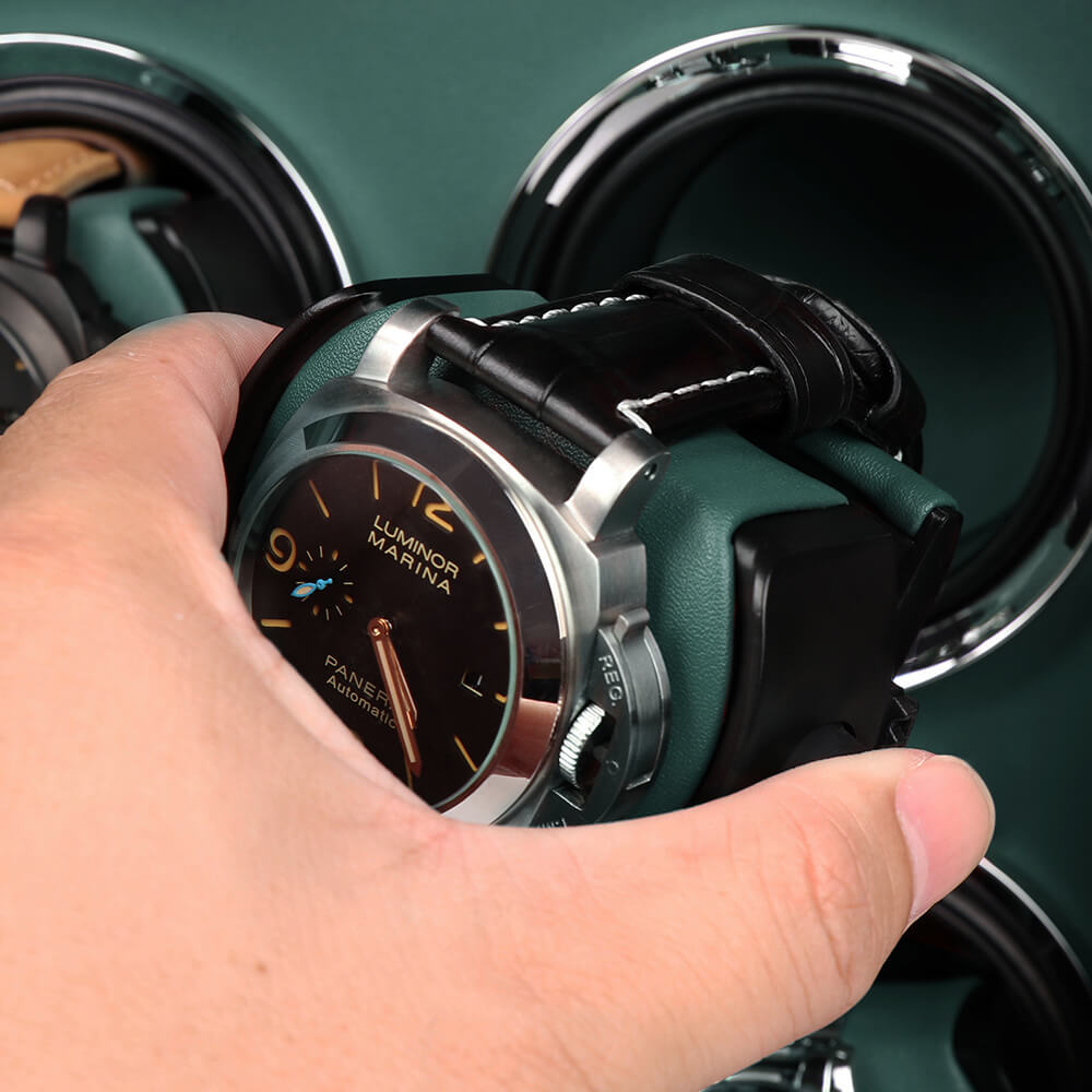 Automatic 4 Watch Winder in Dark Green Smooth Leather Finish by Aevitas - Swiss Watch Store UK