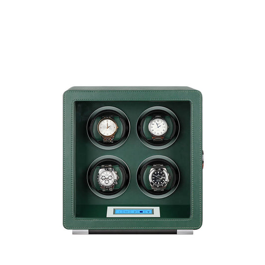 Automatic 4 Watch Winder in Dark Green Smooth Leather Finish by Aevitas - Swiss Watch Store UK