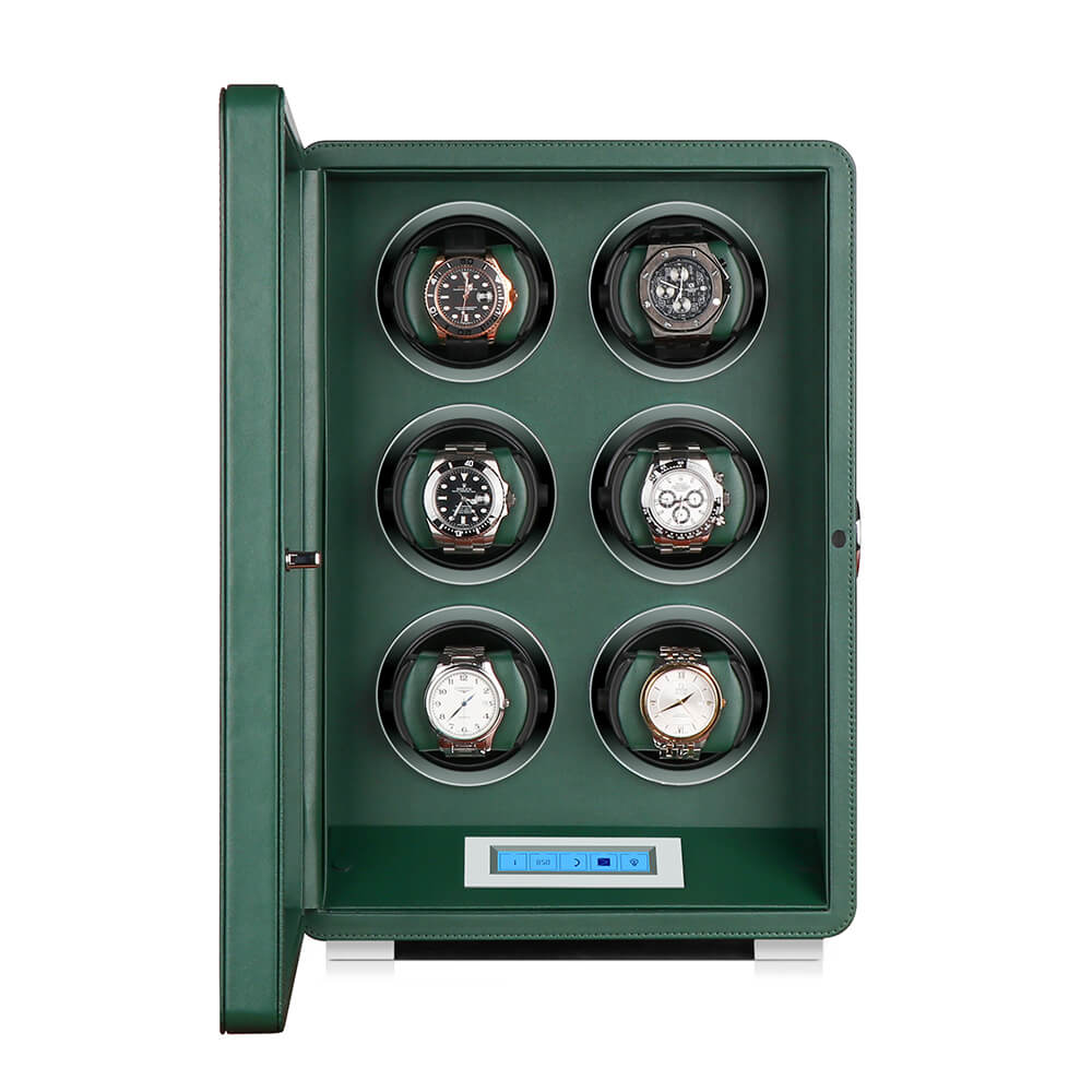 Automatic 6 Watch Winder Dark Green Smooth Leather Finish by Aevitas - Swiss Watch Store UK