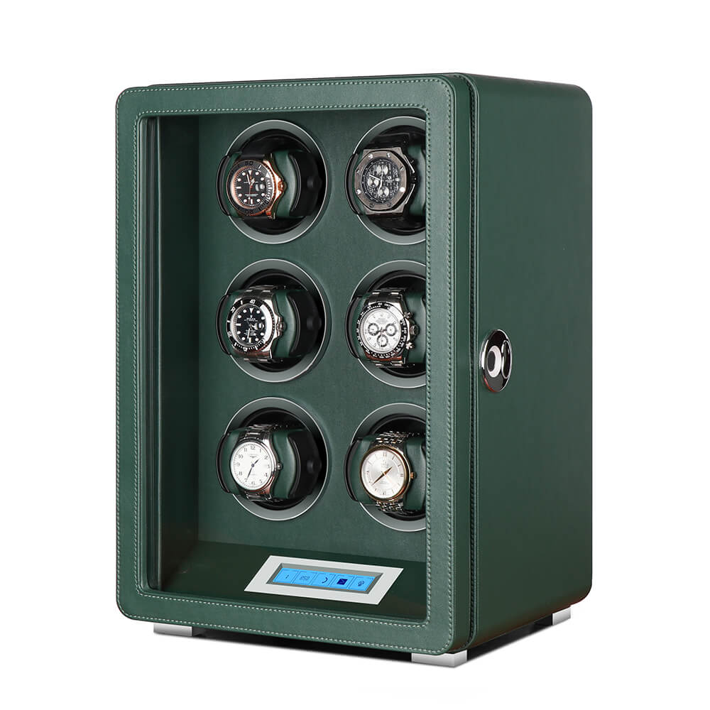 Automatic 6 Watch Winder Dark Green Smooth Leather Finish by Aevitas - Swiss Watch Store UK