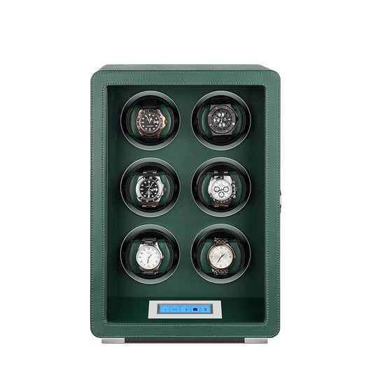 Automatic 6 Watch Winder Dark Green Smooth Leather Finish by Aevitas - Swiss Watch Store UK