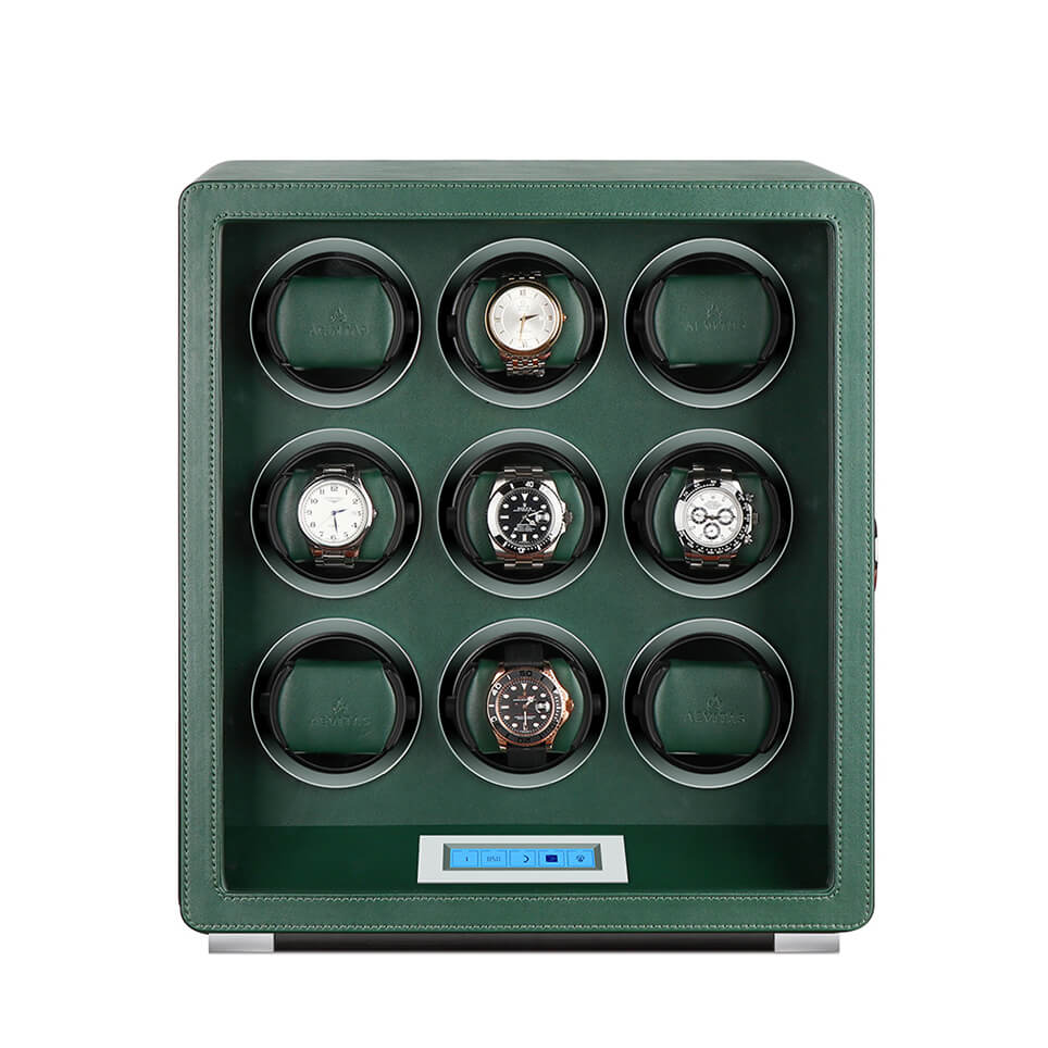 Automatic 9 Watch Winder in Dark Green Smooth Leather Finish by Aevitas