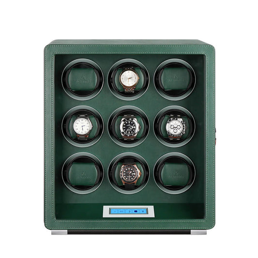 Automatic 9 Watch Winder in Dark Green Smooth Leather Finish by Aevitas
