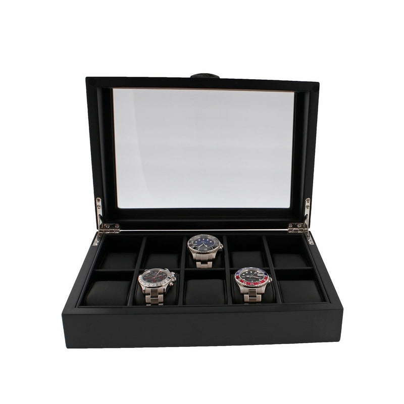 Black Oak Wooden Veneer Watch Box for 10 Watches by Aevitas - Swiss Watch Store UK