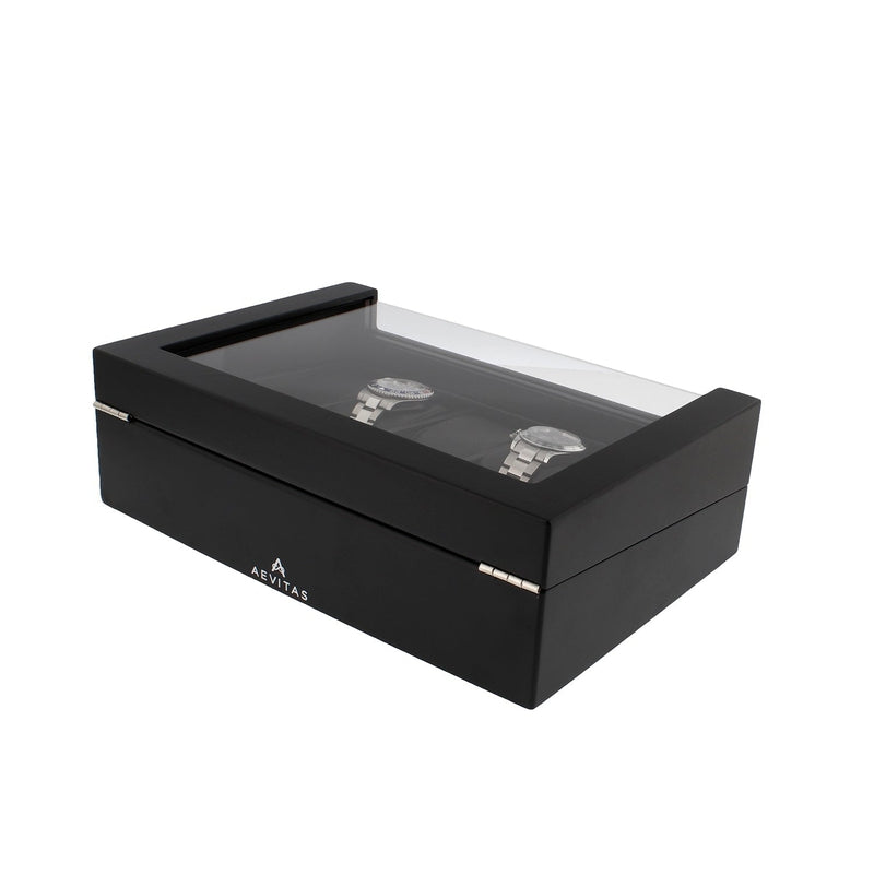 Black Oak Wooden Veneer Watch Box for 10 Watches by Aevitas - Swiss Watch Store UK