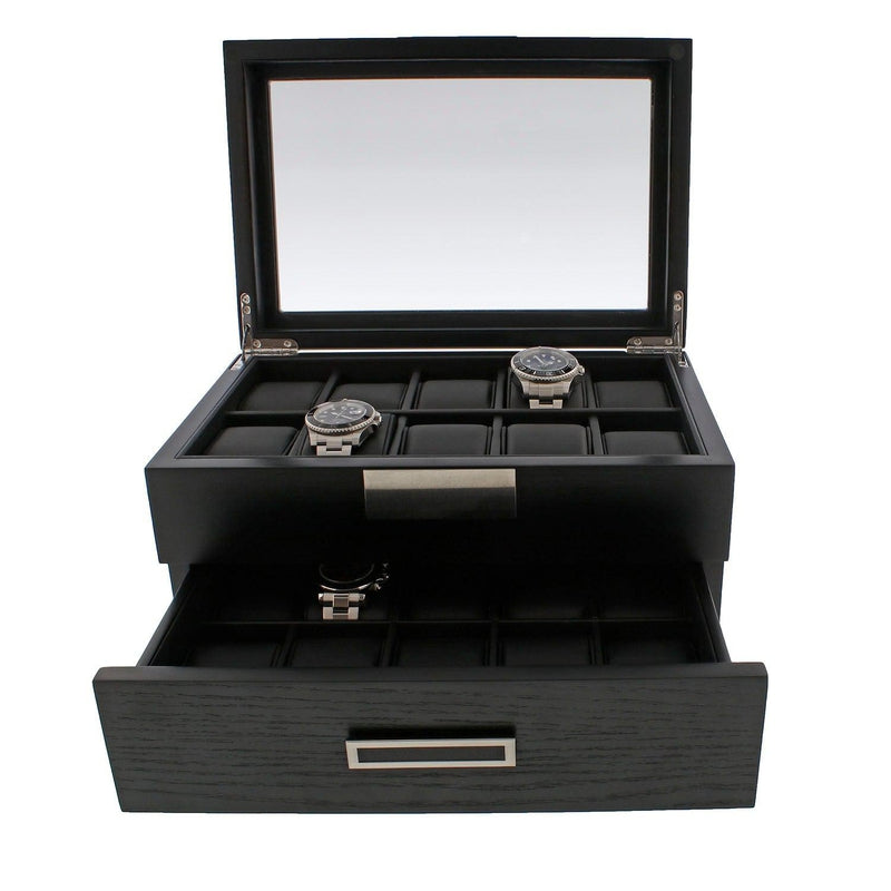 Black Oak Wooden Veneer Watch Box for 20 Watches by Aevitas - Swiss Watch Store UK