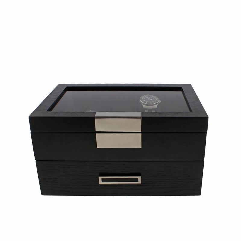 Black Oak Wooden Veneer Watch Box for 20 Watches by Aevitas - Swiss Watch Store UK