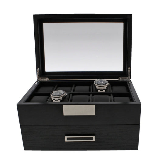 Black Oak Wooden Veneer Watch Box for 20 Watches by Aevitas - Swiss Watch Store UK