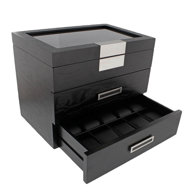 Black Oak Wooden Veneer Watch Box for 30 Watches by Aevitas