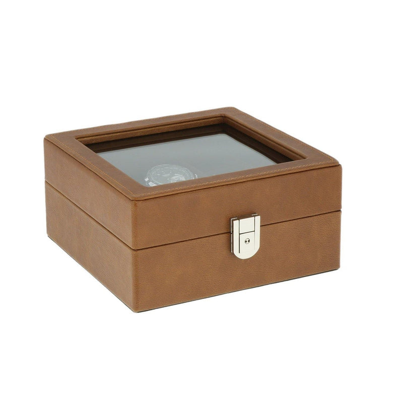 Brown Leather 4 Watch and Cufflink Box Brown Velvet Lining by Aevitas
