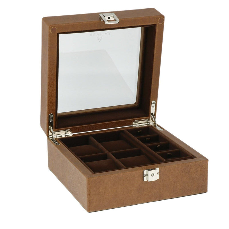 Brown Leather 4 Watch and Cufflink Box Brown Velvet Lining by Aevitas - Swiss Watch Store UK