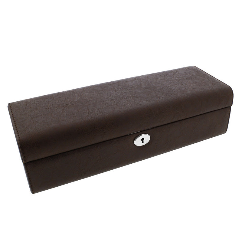 Brown Leather 6 Watch Box with Solid Lid Premium Quality by Aevitas