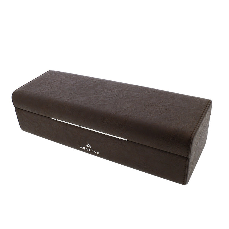 Brown Leather 6 Watch Box with Solid Lid Premium Quality by Aevitas