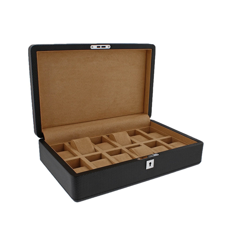 Carbon Fibre Leather Watch Box Premium Quality 12 Watches by Aevitas