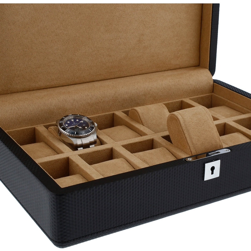 Carbon Fibre Leather Watch Box Premium Quality 12 Watches by Aevitas