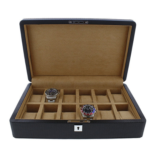 Carbon Fibre Leather Watch Box Premium Quality 12 Watches by Aevitas