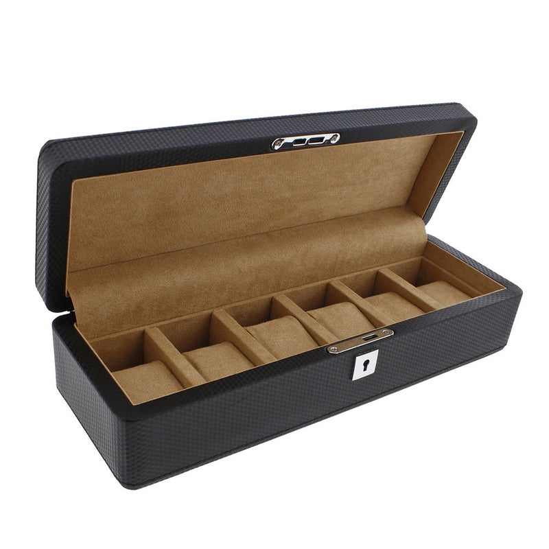 Carbon Fibre Leather Watch Box Premium Quality 6 Watches by Aevitas