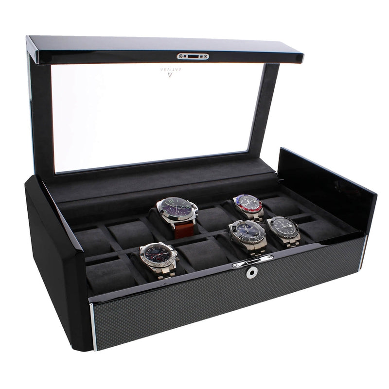 Carbon Fibre Watch Box Premium Quality for 12 Watches by Aevitas - Swiss Watch Store UK