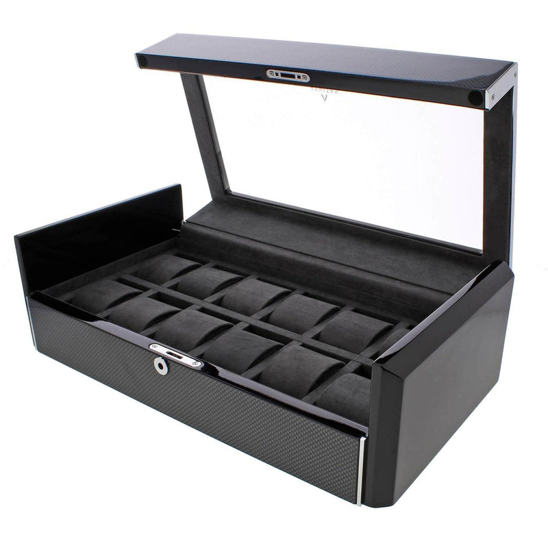 Carbon Fibre Watch Box Premium Quality for 12 Watches by Aevitas - Swiss Watch Store UK