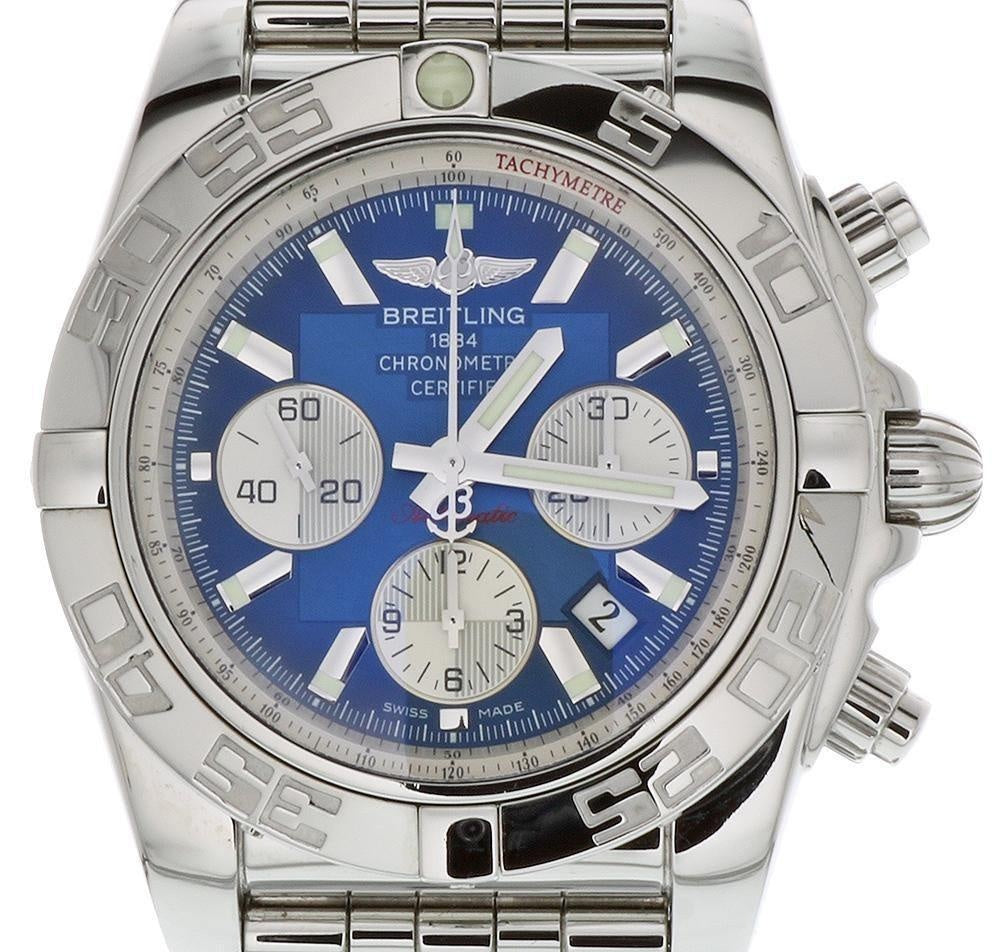 BREITLING Chronomat 44 Steel Automatic AB0110 with Blue Dial MINT CONDITION - Swiss Watch Store UK