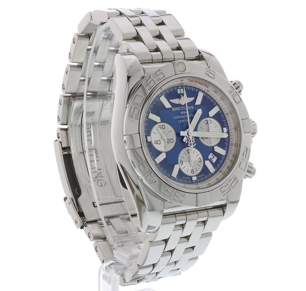 BREITLING Chronomat 44 Steel Automatic AB0110 with Blue Dial MINT CONDITION