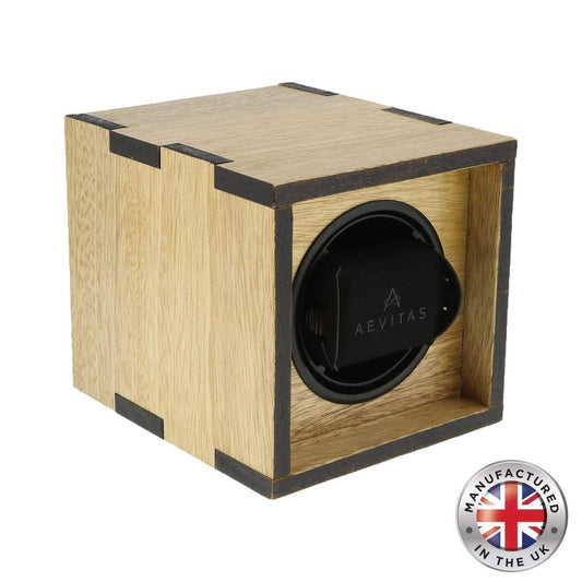 Compact Watch Winder for 1 Watch in Idigbo Hard Wood Dual Finish Manufactured in the UK by Aevitas - Swiss Watch Store UK