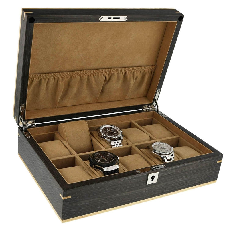 Dark Walnut Wood Natural Finish Watch Box 10 Watches by Aevitas - Swiss Watch Store UK