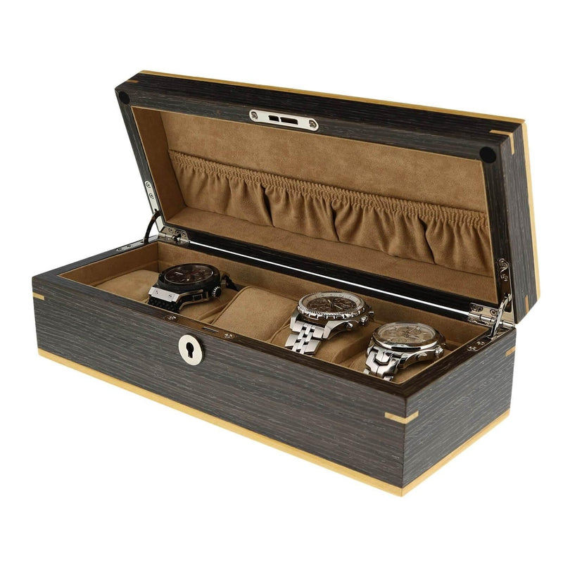 Dark Walnut Wood Natural Finish Watch Box for 5 Watches by Aevitas - Swiss Watch Store UK