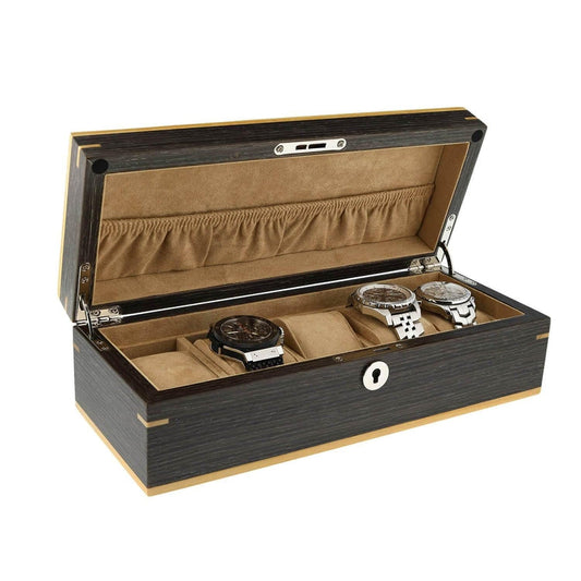 Dark Walnut Wood Natural Finish Watch Box for 5 Watches by Aevitas - Swiss Watch Store UK