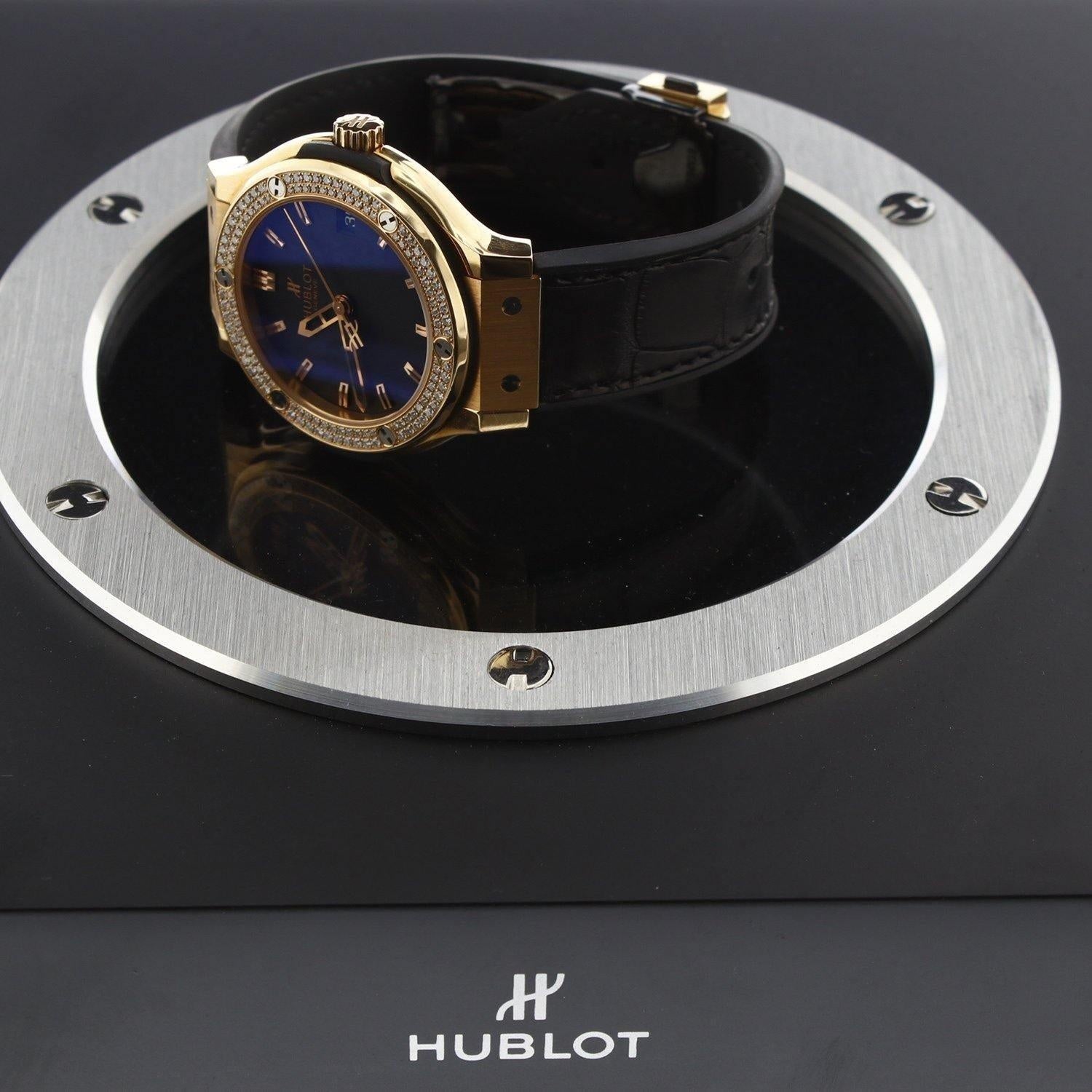 Hublot Classic Fusion Rose Gold with Diamond Bezel On Black Crocodile Strap 561.PX.1180.LR.1104