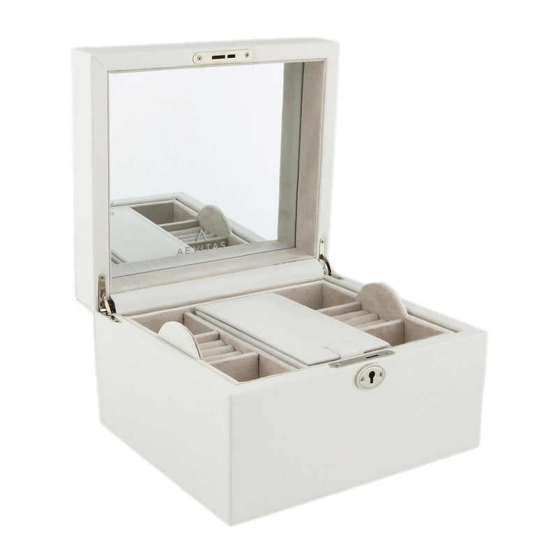 Large Size Ivory Bonded Leather Jewellery Box by Aevitas - Swiss Watch Store UK
