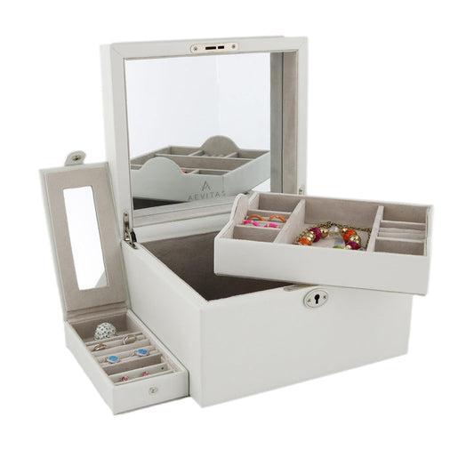 Large Size Ivory Bonded Leather Jewellery Box by Aevitas