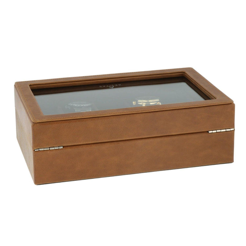 Leather 10 Watch Box Cognac Brown Genuine Leather Velvet Lining by Aevitas