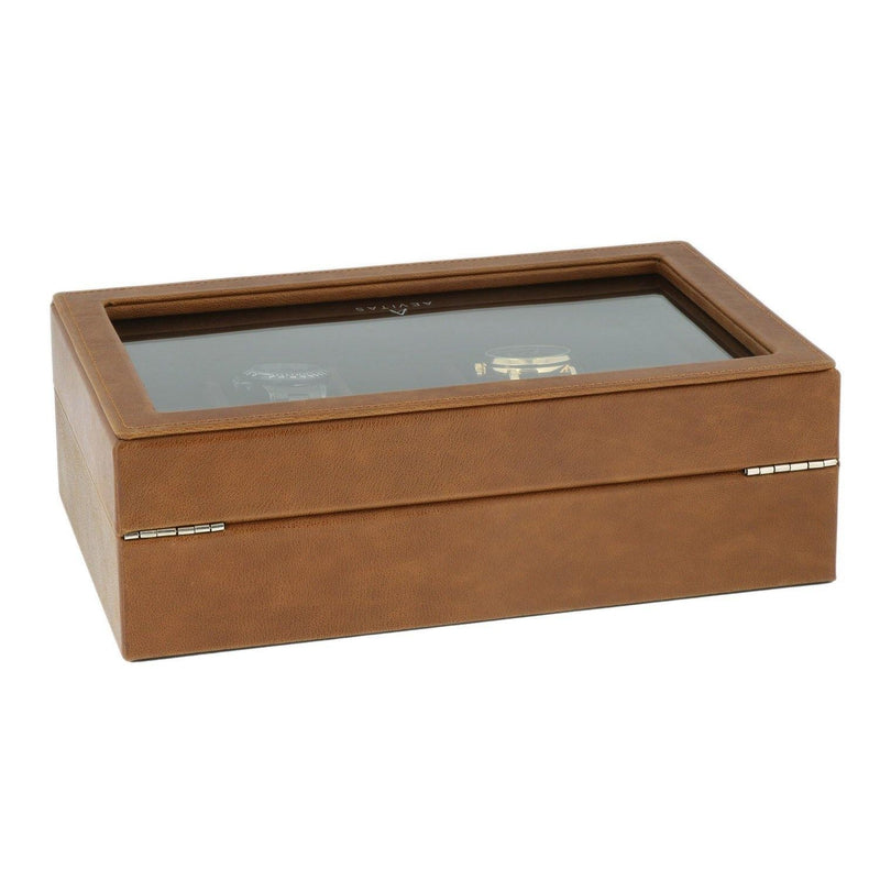 Leather 10 Watch Box Cognac Brown Genuine Leather Velvet Lining by Aevitas - Swiss Watch Store UK