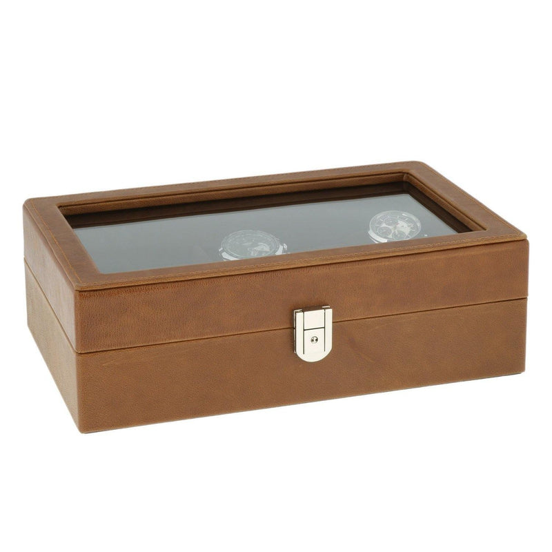 Leather 10 Watch Box Cognac Brown Genuine Leather Velvet Lining by Aevitas - Swiss Watch Store UK
