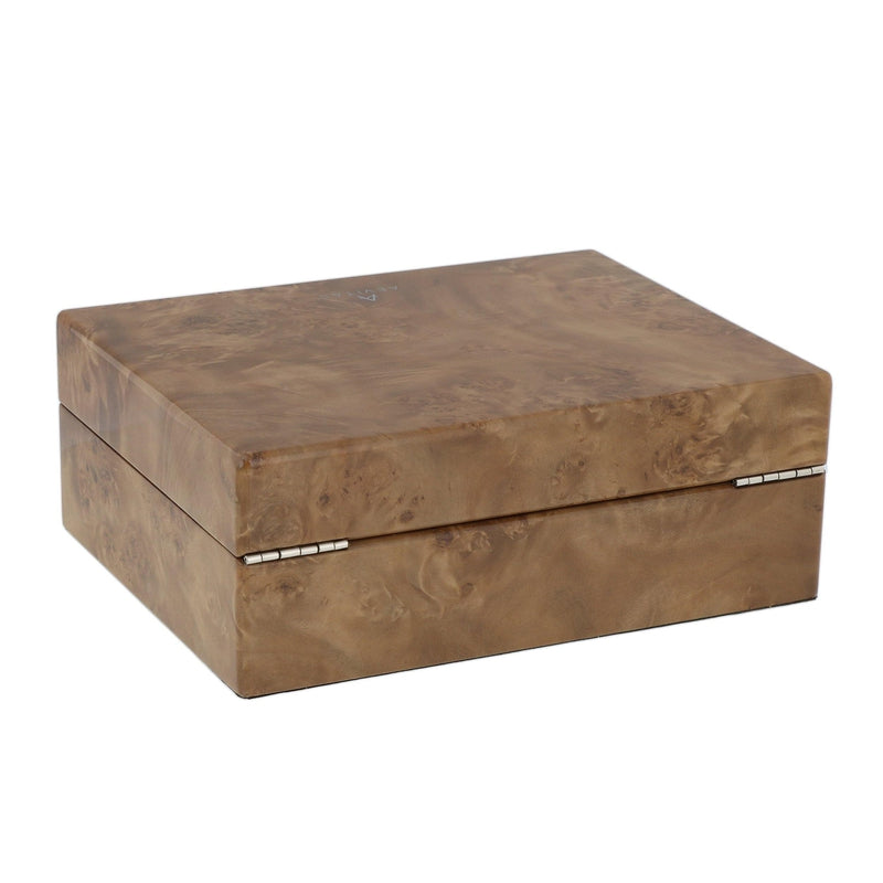 Light Burl Walnut Solid Top Collectors Box for 4 Watches and 16 Pair Cufflinks by Aevitas